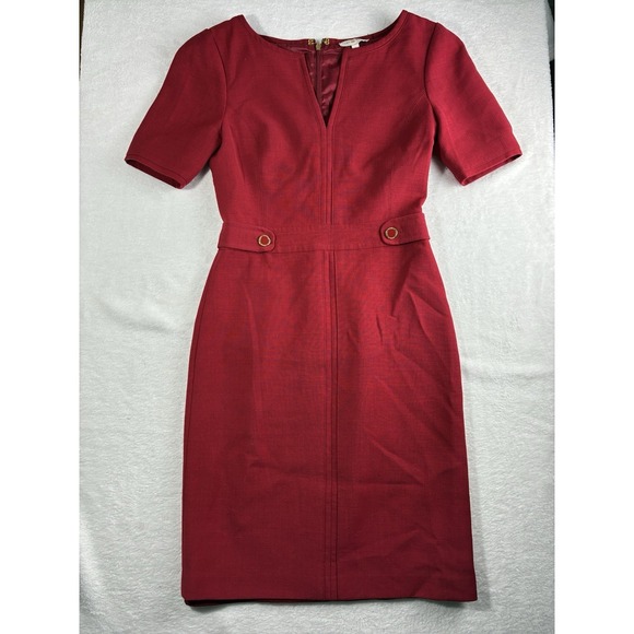Tory Burch Dresses & Skirts - Tory Burch Lydia Sheath Dress Womens 2 Red V-Neck Short Sleeve Work Office Midi